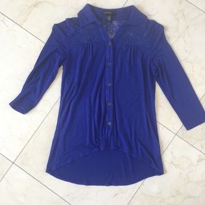 Cobalt Blue floral lace collared shirt
